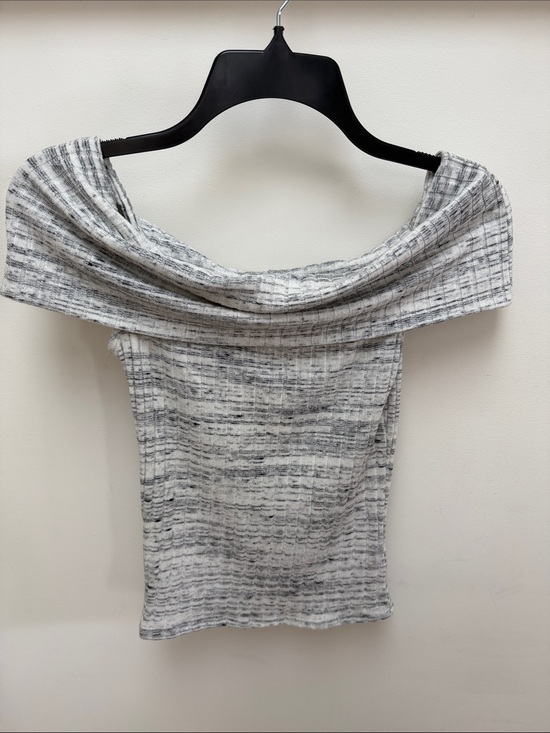 Express Tops - Express Off-the-Shoulder Ribbed Knit Top in Heather Gray